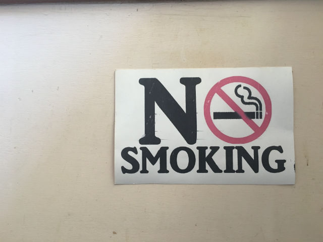 NO SMOKING. A anti-smoking sign posted inside the Santa Cruz Municipal Hall.  