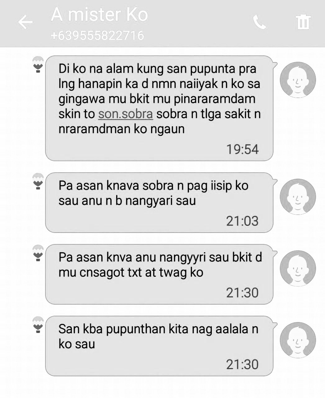 WHERE IS JERSON? During the supposed buy-bust, Mary Sta Rita was still calling and texting her husband. Screenshot courtesy of Mary Sta Rita 