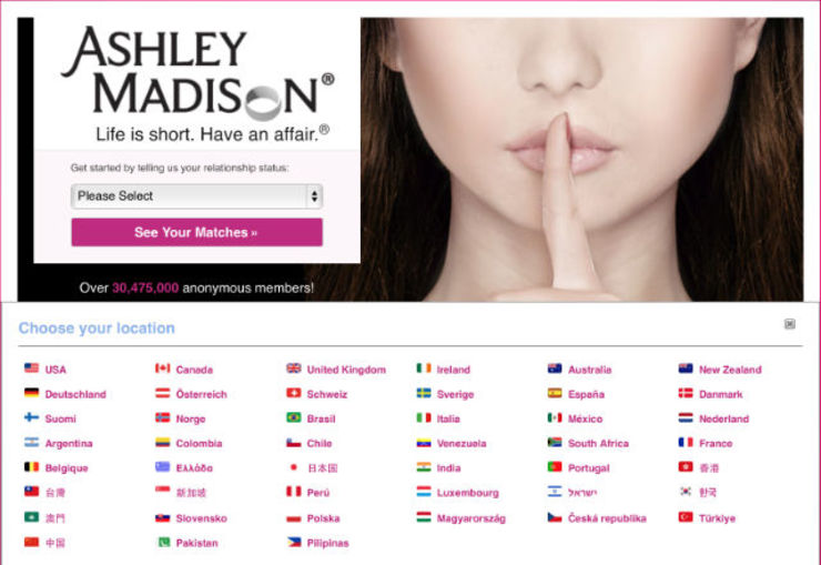 HACKED. Screen shot from Ashley Madison website 