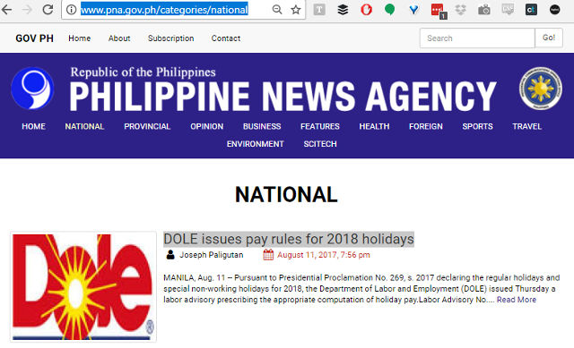 THE WRONG DOLE. This screenshot, taken at 9:35 pm, shows the logo of the Dole Food Company in a story about the Philippines' Department of Labor and Employment. 