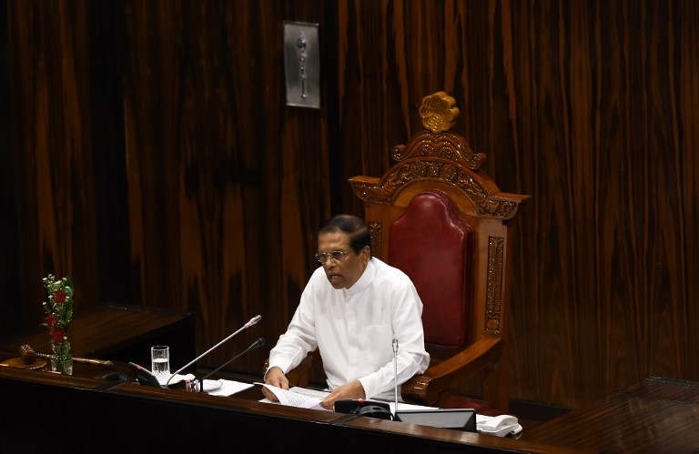 STANDOFF. Sri Lankan President Maithripala Sirisena suspends parliament after his rival called for an emergency session. File photo by AFP 