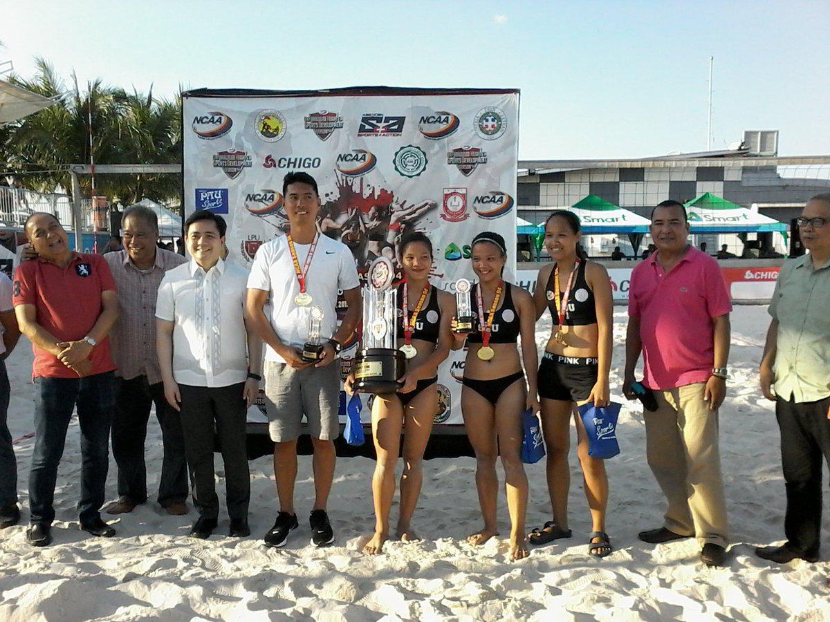 TITLE DEFENSE. Twins Ella and Nieza Viray lead San Beda to a second straight title in NCAA beach volleyball. Photo courtesy of Theo Jurado 