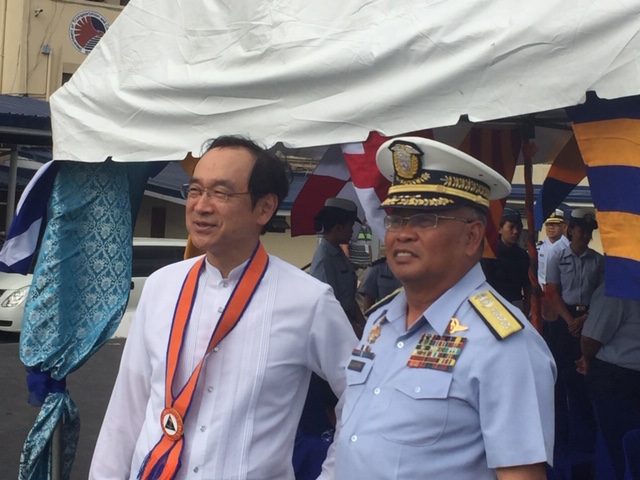 MARITIME SECURITY PARTNERS. Japanese Ambassador Koji Haneda (left) and PCG commandant Admiral Elson Hermogino during the turnover ceremony for the speedboats. 
 