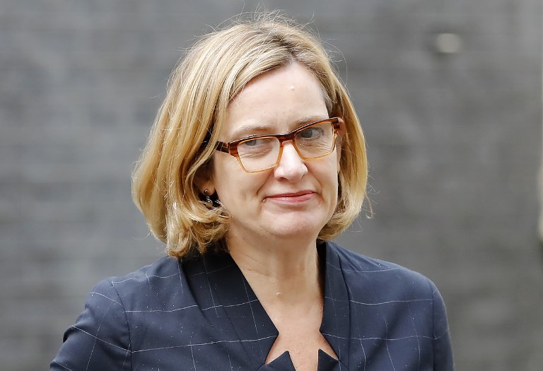 AMBER RUDD. In this file photo taken on April 25, 2018 Britain's Home Secretary Amber Rudd arriving at 10 Downing Street in central London. Photo by Tolga Akmen/AFP 