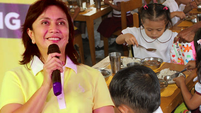 ADDRESSING HUNGER. Vice presidential bet Leni Robredo pushes for a national food security bill, which aims to provide feeding programs for children until age 13. Rappler file photo  