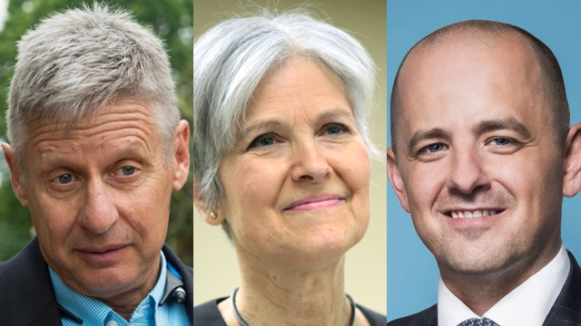 OTHER CONTENDERS. Presidential candidates Gary Johnson, Jill Stein, and Evan McMullin will challenge Republican Donald Trump and Democrat Hillary Clinton for the presidency on November 8. Johnson file photo by Nicholas Kamm/AFP; Stein file photo from Wikipedia; McMullin file photo from Twitter  