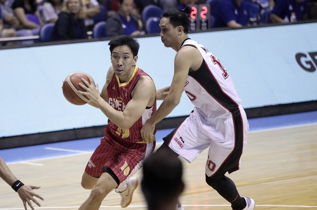 ADJUSTMENT PERIOD. Jeff Chan is still getting used to his role as a new member of Barangay Ginebra. Photo from PBA Images 
