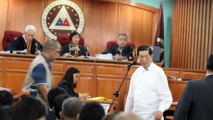 ARRAIGNMENT. Senator Juan Ponce Enrile does not enter a plea during his arraignment before the Sandiganbayan's 3rd division on Friday, July 11. Photo by Boy Santos/Sandiganbayan pool
