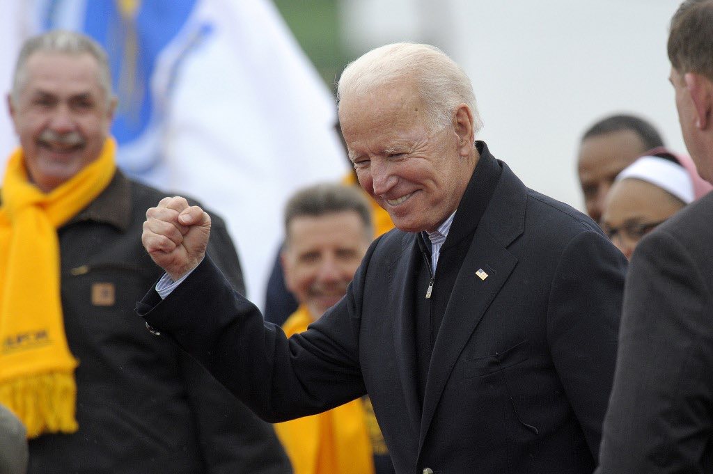 CHALLENGER. Former US vice president Joe Biden leaves a rally organized by UFCW Union members to support Stop and Shop employees. Photo by Joseph Prezioso/AFP 