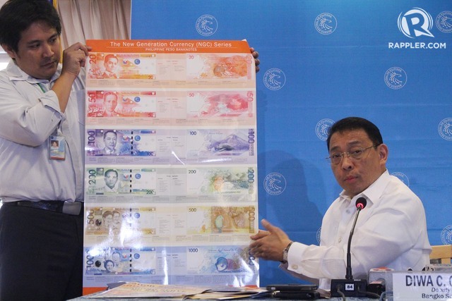 REMINDERS. Bangko Sentral ng Pilipinas Deputy Governor Diwa Guinigundo urges the public to start exchanging their old banknotes in any authorized agent bank even if they are not depositors. By January 1, 2016, the New Denomination Series can no longer be used for daily transactions. File photo by Joel Leporada/Rappler   