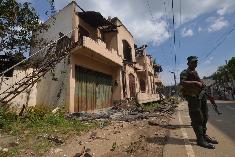 AFTERMATH. A Sri Lankan army patrol on the streets of Digana, a suburb of Kandy on March 8, 2018. Photo by AFP 