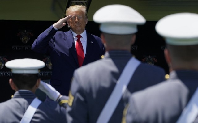 TRUMP. US President Donald Trump salutes cadets at the 2020 US Military Academy graduation ceremony in West Point, New York. File photo by Timothy Clary/AFP 