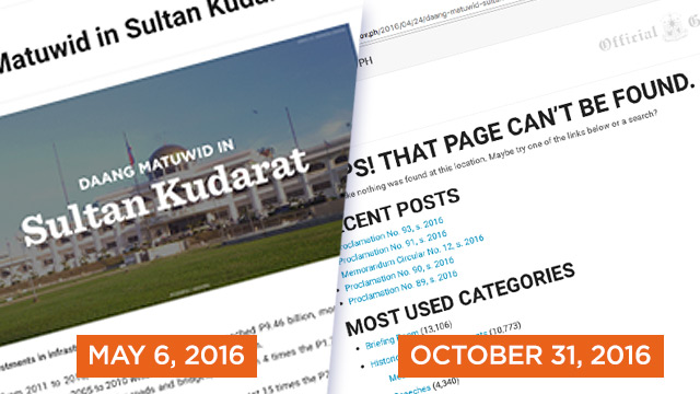 PAGE NOT FOUND. Details on what happened in Sultan Kudarat during the Aquino administration are gone from the Official Gazette.  
