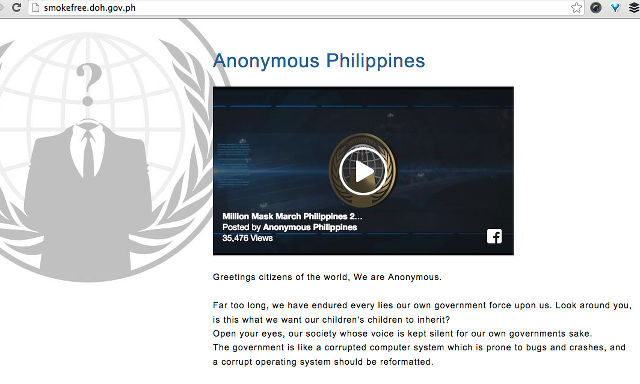 ANONYMOUS. Screen shot from one of the defaced pages. 