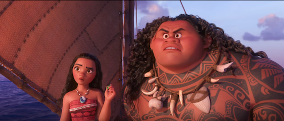 Moana dan Maui dalam perjalanan mereka mengembalikan 'jnatung' Te Fiti. Foto dari screen capture akun youtube Walt Disney Animation Studios. 