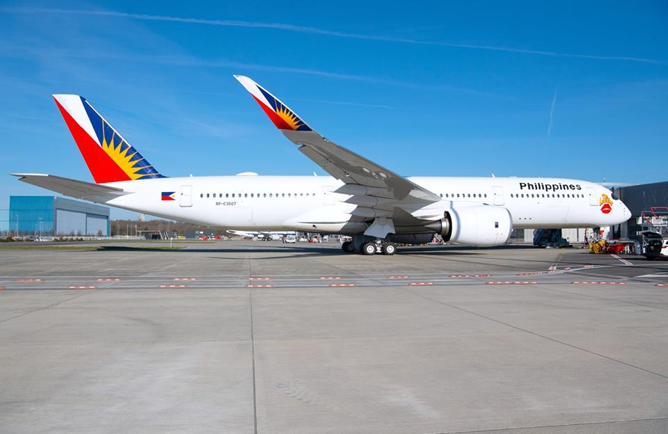 NEW AIRCRAFT. The new Airbus A350 Love Bus order of Philippine Airlines arrives in Manila. Photo from PAL 