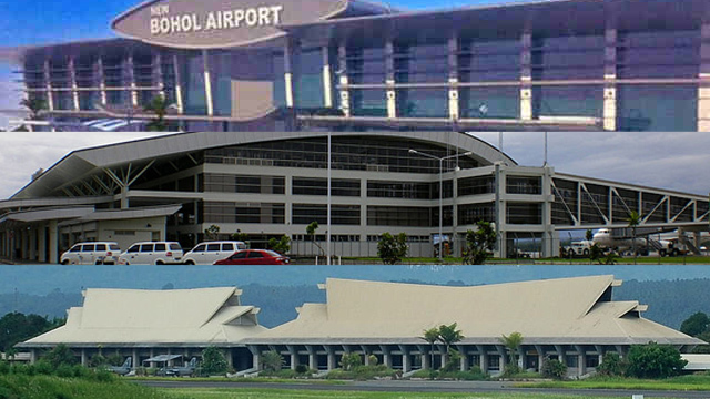 HANGING DEAL. The deal to modernize 5 regional airports is left hanging, with the implementing agency failing to set a date for its auction. Photos of Iloilo and Davao airports from Wikipedia  