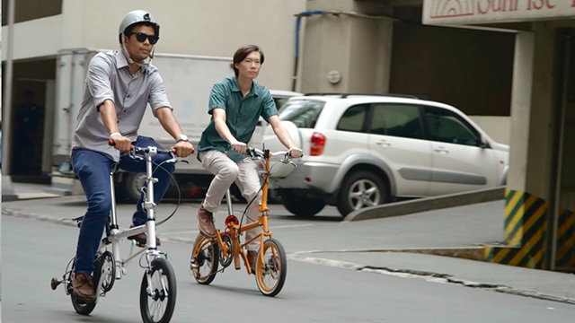 riding a folding bike