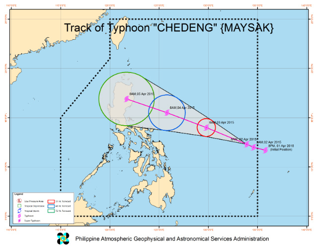 Chedeng slightly weakens; landfall by Saturday evening