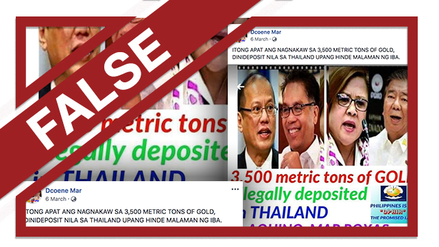 A screenshot of a claim on Facebook that says members of the opposition stole gold and shipped it to Thailand. 