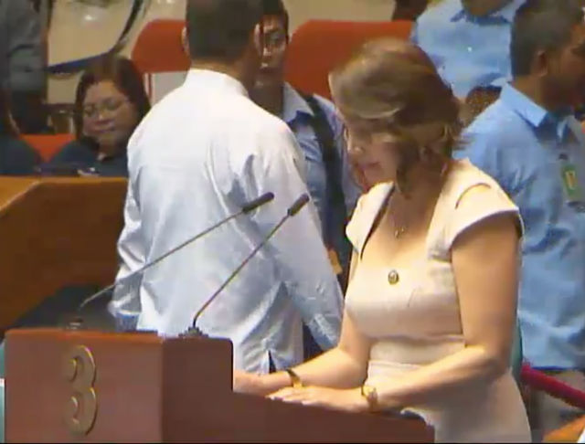 SPONSOR. Nueva Ecija 1st District Representative Estrellita Suansing delivers her sponsorship speech for the tax reform package. Screengrab from the House Youtube account 
