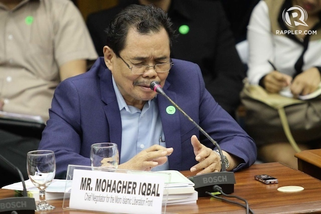 PRESENT. Chief MILF peace negotiator Mohagher Iqbal attends the Senate hearing on the Mamasapano clash on February 12, 2015. Photo by Mark Cristino/Rappler 