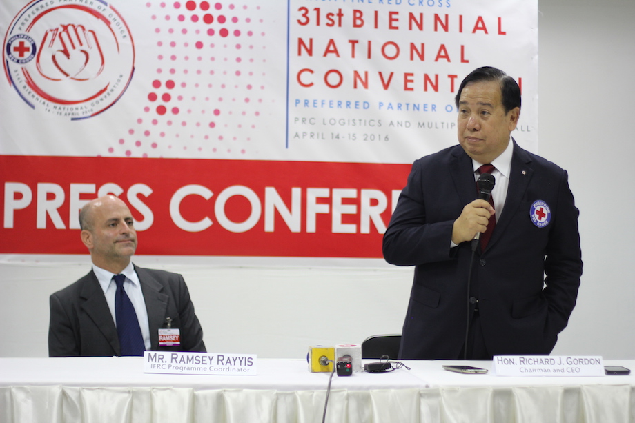 CONGRATULATIONS. PRC Chairman Richard Gordon gives a talk on the organization’s achievements and answers concerns on a press conference during the 69th anniversary of the PRC. Photo by Nico Aquino 