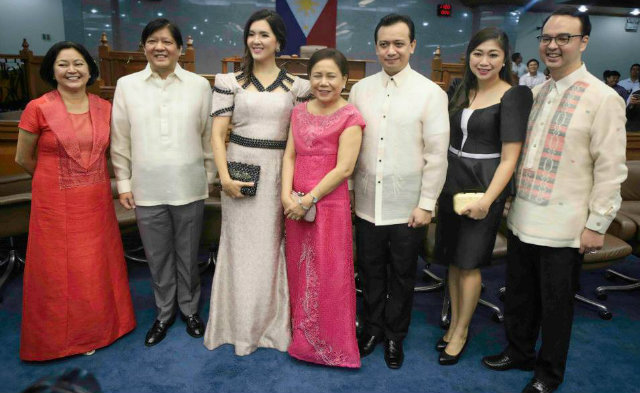 SPLIT PARTY? Three NP senators are running against each other for vice president: Marcos (2nd from left), Trillanes (5th from left), and Cayetano (rightmost). File photo from Marcos' Facebook page 
