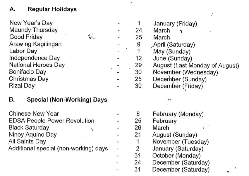 Retired Analyst List 16 Philippine Holidays