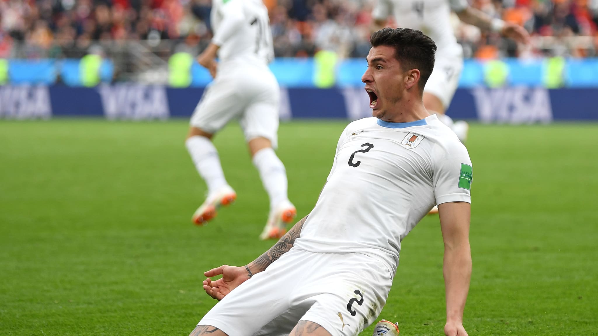 SELEBRASI. Jose Gimenez dari Uruguay terlihat gembira saat merayakan gol pertamanya di Piala Dunia 2018 saat melawan Mesir, Jumat, 15 Juni. Foto dari FIFA/com 