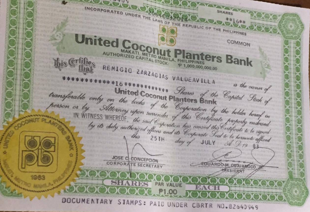 UCPB. This shows Aling Rosing's husband had minute shares in the UCPB while big time businessmen and allies of former president Ferdinand Marcos had millions of stocks in several coco levy companies. Photo by Camille Elemia/Rappler 
