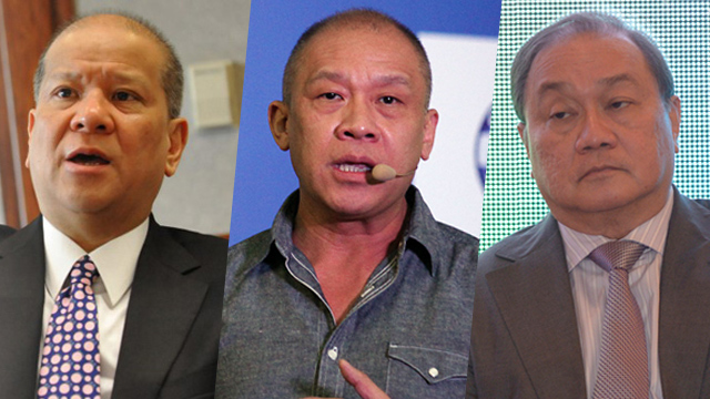 MIXED SENTIMENTS. Shares of Globe and PLDT go up after the announcement of the acquisition of San Miguel's telco business. In the photo are Ramon Ang (L), Ernest Cu (C), and Manuel Pangilinan (R). 
