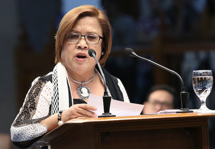 NOT THE ENEMY. Senator Leila de Lima denounces on August 2, 2016, people allied with President Duterte who spread 'lies' that she was a drug lord protector to paint her as an enemy of the administration. Photo by Alex Nuevaespaña/PRIB
