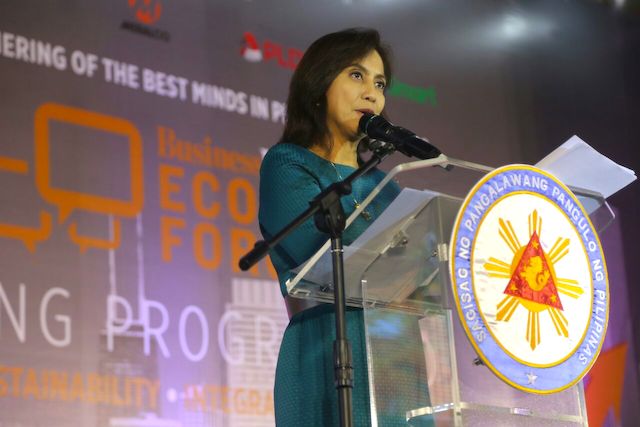 REFORMS. Vice President Leni Robredo bares her plans as housing chief at the BusinessWorld Economic Forum on July 12, 2016. Photo from the Office of the Vice President 