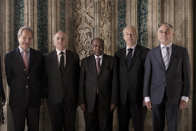 HIGH-CALIBER TRIBUNAL. The arbitral tribunal is led by Judge Thomas Mensah (president, C), the first president of the International Tribunal for the Law of the Sea. The high-caliber tribunal also includes the following (L to R): Judge Jean-Pierre Cot, Judge Stanislaw Pawlak, Judge RÃ¼diger Wolfrum, and Professor Alfred H. A. Soons. Photo courtesy of PCA     