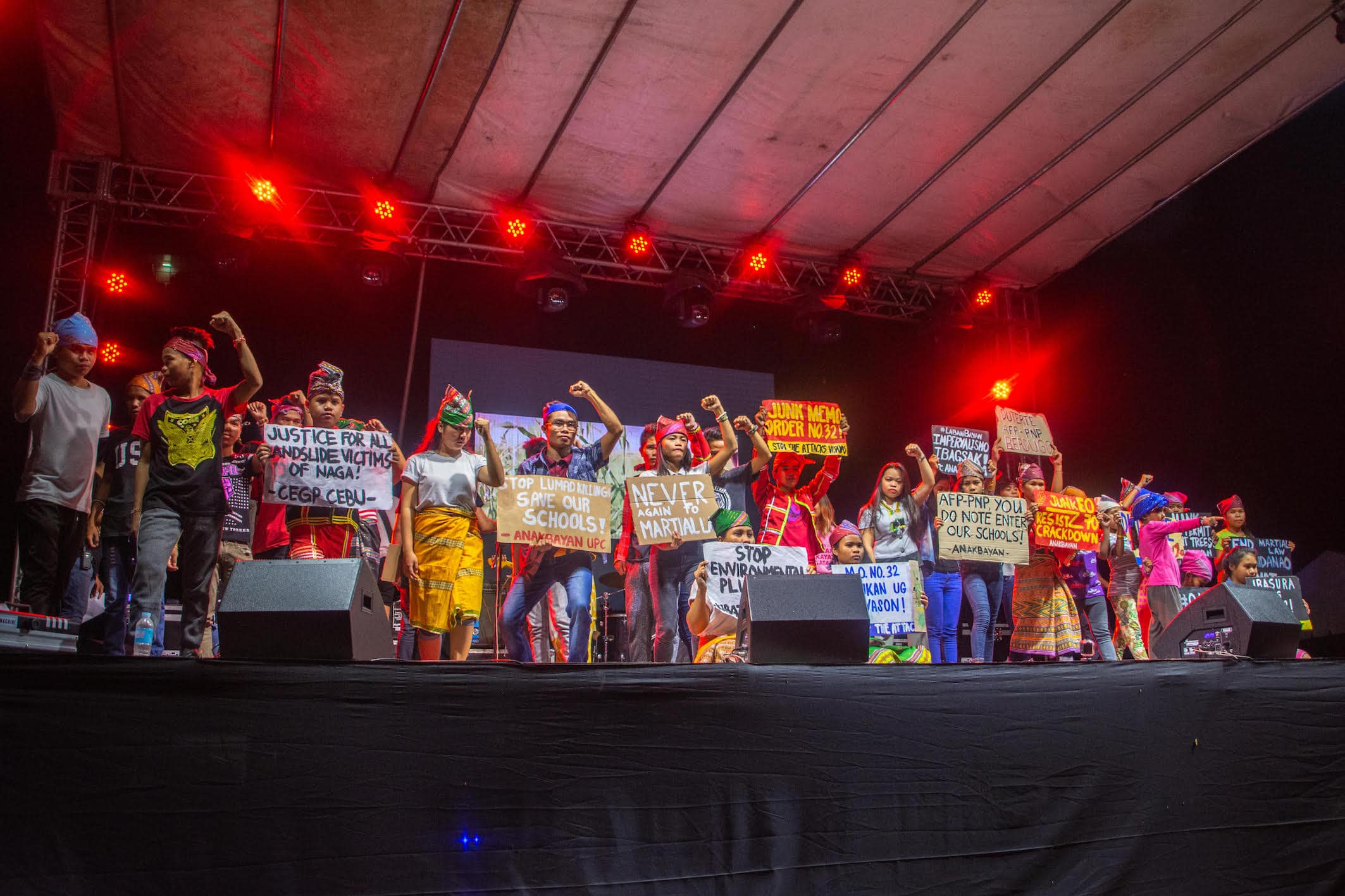The Lumad calls to stop the attacks during their theatrical performance. Photo courtesy of UP Cebu Cookout 2019 