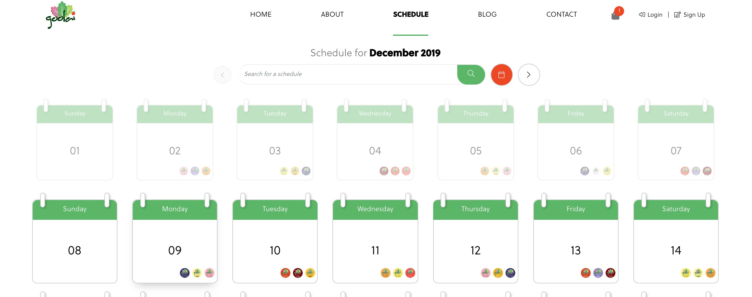 MONTHLY SCHEDULE. Screenshot from website 