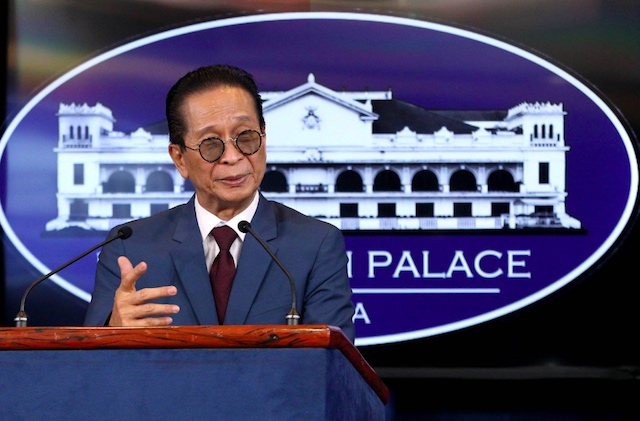 MALACAÑANG SPOKESMAN. In this file photo, Presidential Spokesperson Salvador Panelo conducts his regular briefing for Palace reporters. Photo from Panelo's Facebook page 