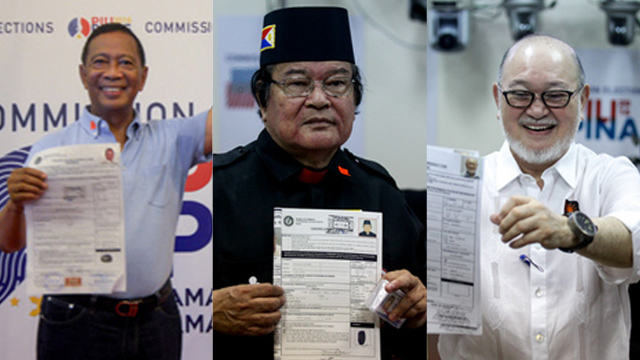 22 CHOICES SO FAR. Vice President Jejomar Binay, lawyer Ely Pamatong, and former Tesda director general Augusto Syjuco Jr are among the 22 presidential hopefuls who filed their certificates of candidacy on October 12. Photo by Czeasar Dancel and Alecs Ongcal/Rappler   