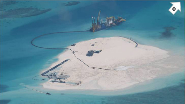 JEOPARDIZING CASE? The Philippines fears China is turning Mabini Reef in the West Philippine Sea (South China Sea) into an island. This image dated Feb 25, 2014 shows ongoing reclamation activities. Photo courtesy of DFA