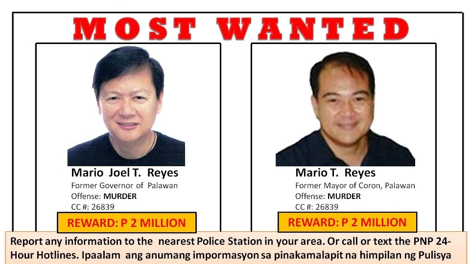 ARE THEY NEXT? A PNP poster of fugitive brothers Joel Reyes and Mario Reyes, the suspected killers of Palawan activist and civic leader Dr Gerry Ortega