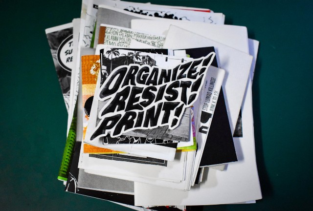 RESIST. Some of the stickers and zines of Makó Micro-Press. Photo courtesy of Makó 