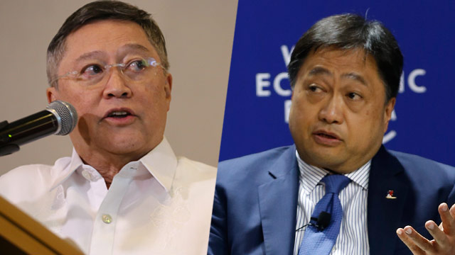 PASS THE BATON. Cesar Purisima (R) is all praises for Carlos Dominguez (L), describing him as 'an esteemed businessman and public servant with a lengthy record of excellence.' Dominguez photo by Manman Dejeto/Rappler and Purisima photo by Adi Weda/EPA   