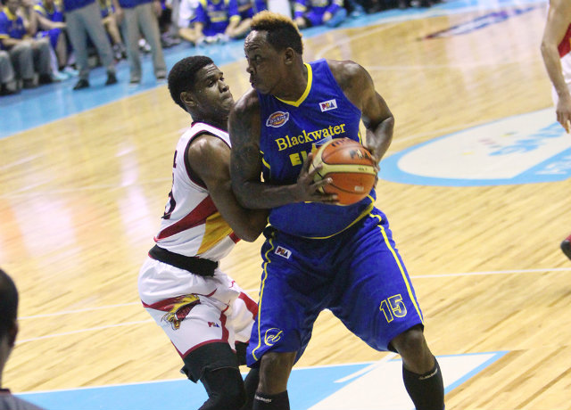 Naturalized Gilas center Marcus Douthit scored 20 points in Blackwater's first ever win. Photo by Nuki Sabio/PBA Images 