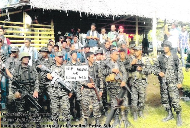MILF TRAINING? A photo of alleged MILF training and recruitment in Sulu involving high-powered firearms, presented at the Senate hearing on the Mamasapano clash on February 24, 2015.  