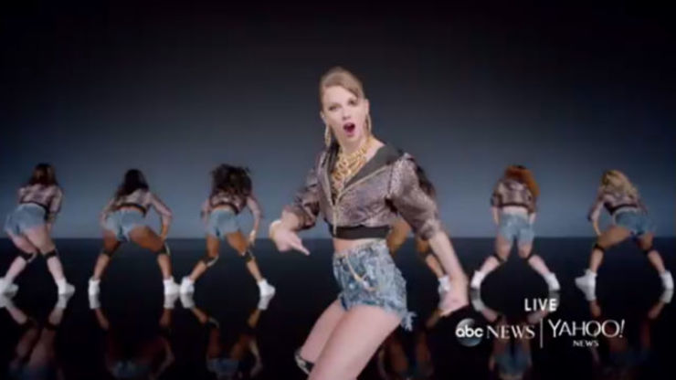 DANCE! One of Taylor's many outfits in her new music video for 'Shake It Off.' Screengrab from Yahoo 