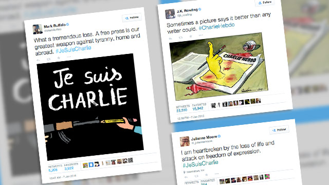 JESUISCHARLIE. Hollywood condoles with the victims of the Paris attack. All screengrabs from Twitter