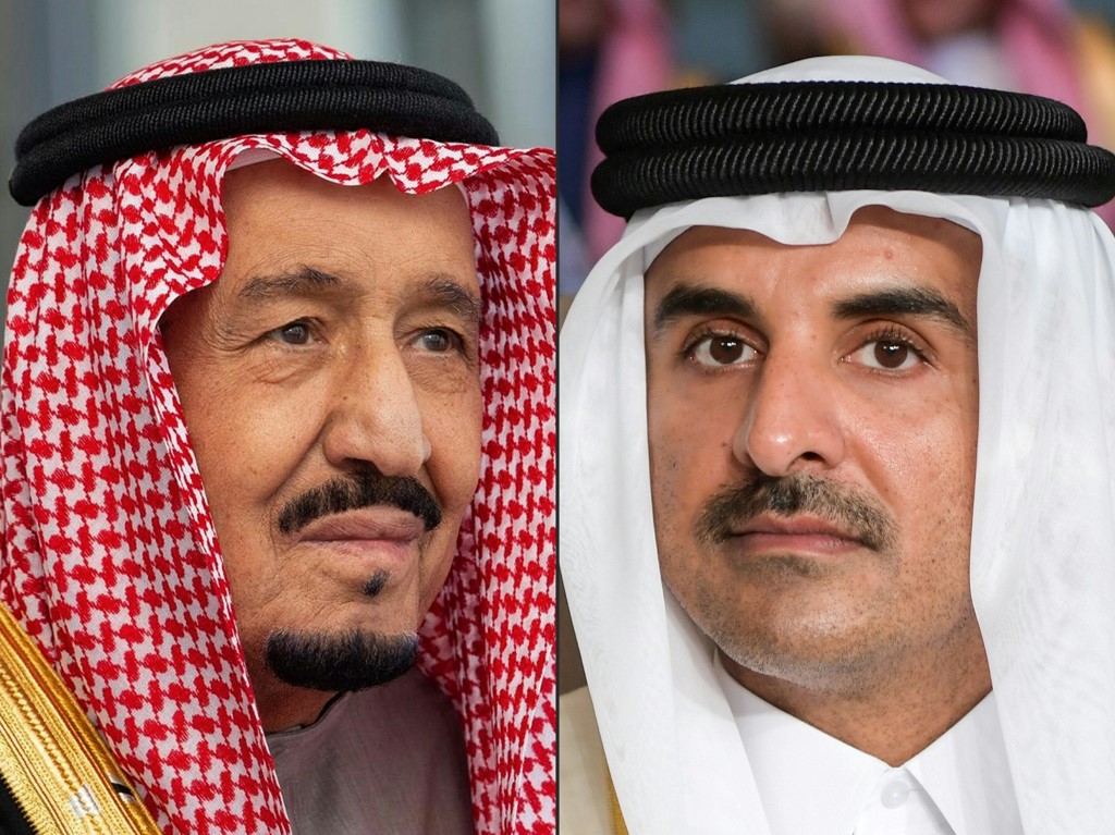 INVITATION. This combination of pictures created on December 03, 2019 shows Saudi Arabia's King Salman bin Abdulaziz (left) Qatar's Emir Sheikh Tamim bin Hamad Al-Thani. Photos by Fethi Belaid, Bandar Al-Jaloud/Pool/Saudi Royal Palace/AFP 