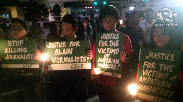 JUSTICE. Members of the College Editors Guild of the Philippines support calls for justice for the victims of the Maguindanao massacre. Michael Bueza/Rappler