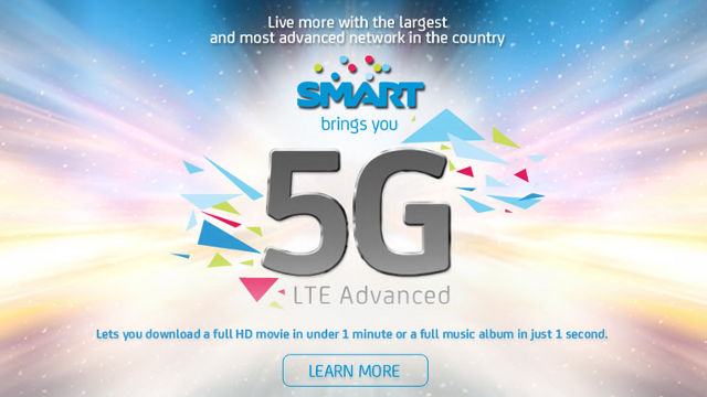 BRINGING 5G? An advertisement on Smart's website announces the arrival of 5G LTE-Advanced technology. Screen shot from Smart website.